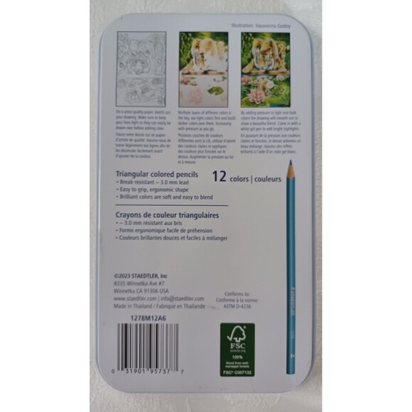 STAEDTLER 12 COUNT ALL COLOR ART PENCILS IN TIN CASE - Picture 3 of 3